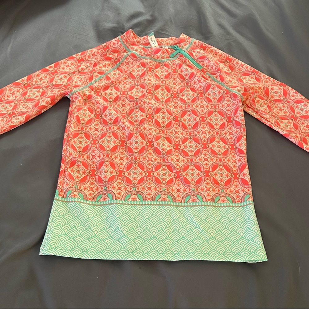 Cabana Life Coral and Teal Patterned Top